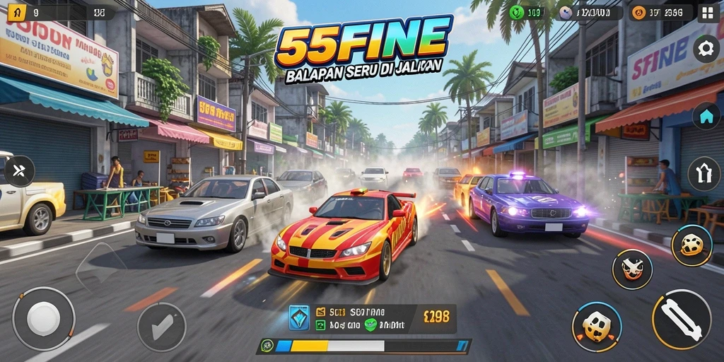 Gameplay Racing 55FIVE dengan mobil tercepat di lintasan.