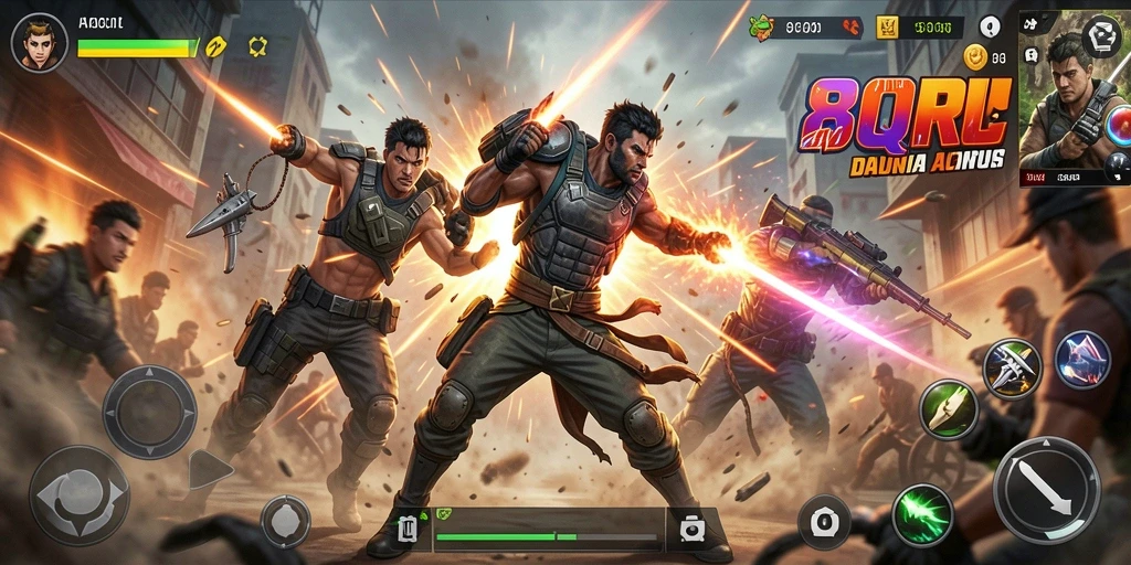 Screenshot menunjukkan pertarungan epik dalam gameplay Action.