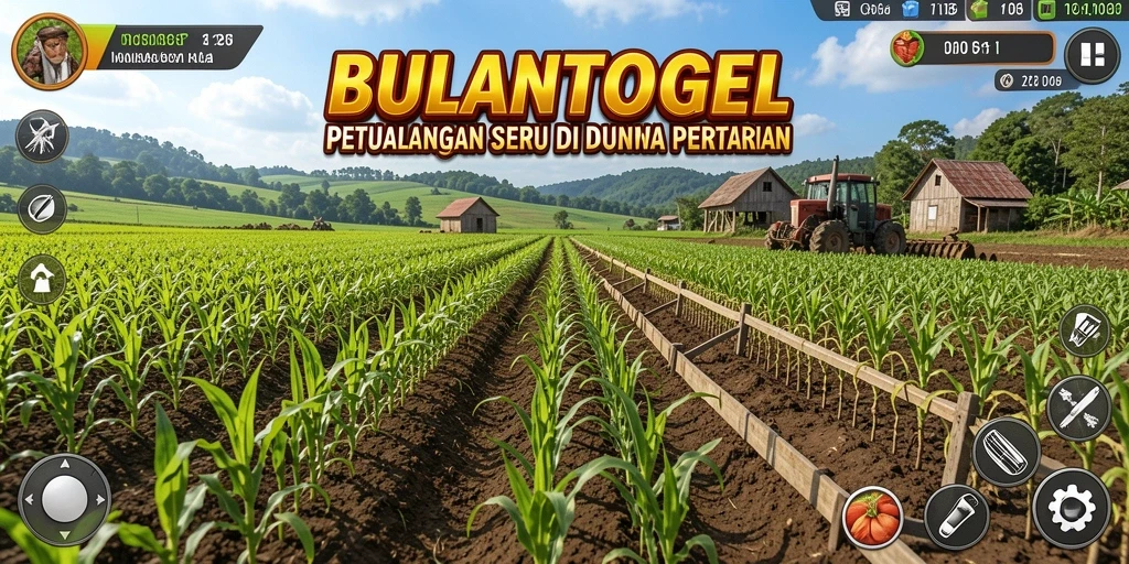 Tangkapan layar gameplay BULANTOGEL dengan suasana pertanian yang indah.