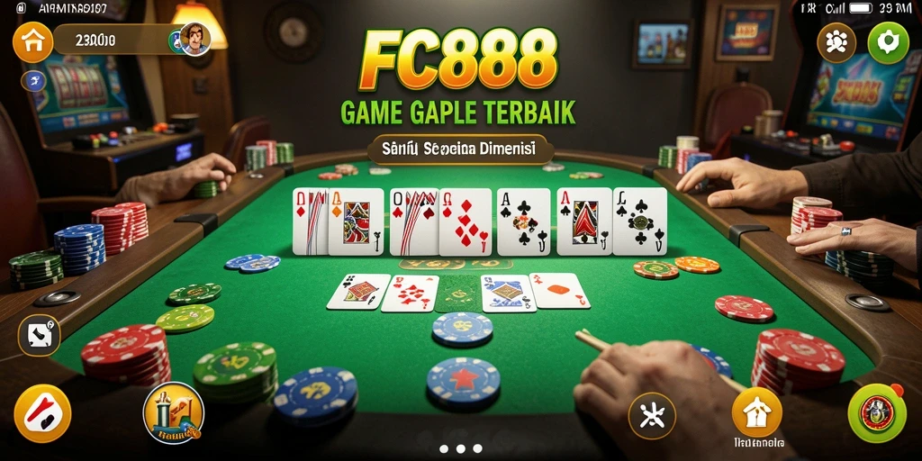 Screenshot utama FC888 memperlihatkan suasana bermain Gaple yang seru.
