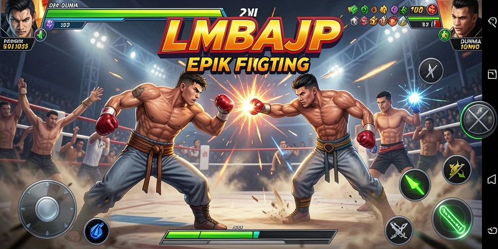 Tampilan gameplay LMBAJP yang menampilkan pertarungan karakter menegangkan.