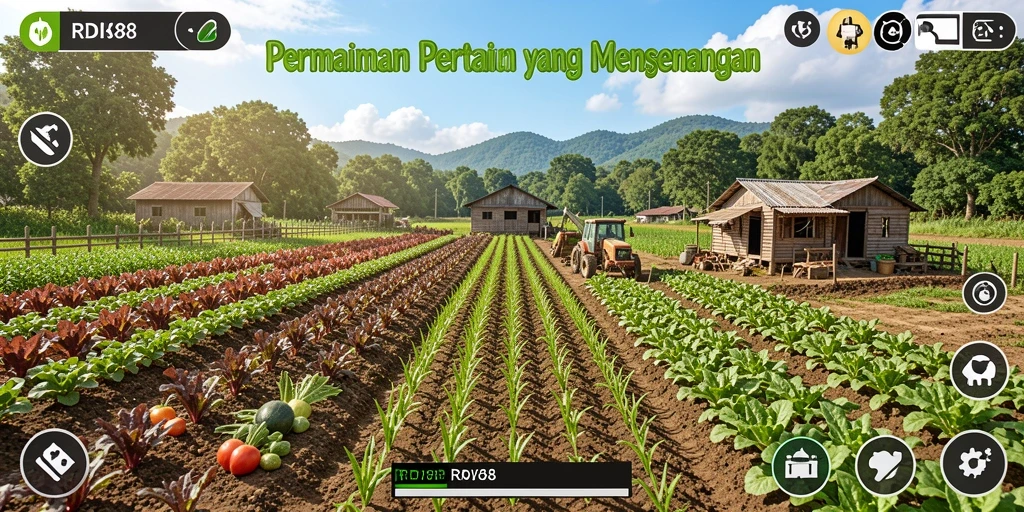 Screenshot utama RDI88 menampilkan aktivitas gameplay bercocok tanam yang mengasyikkan.